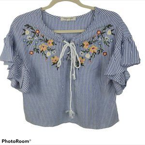 NWOT Living Doll Blue/White Stripe Embroidered S